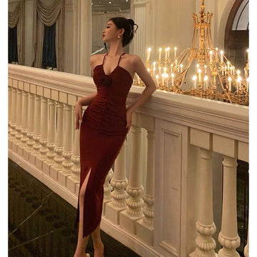 Sheath Halter Date Night Dress Prom Dresses Red Birthday Party Outfit SD855